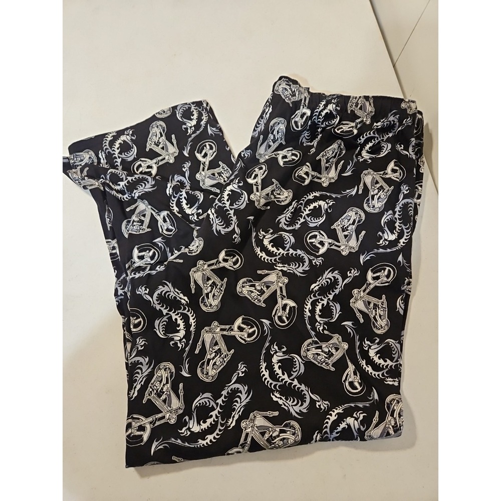 Puritan Lounge Pants Mens XXL Black 100%Cotton Drawstring Pajama Motorcycle(1292